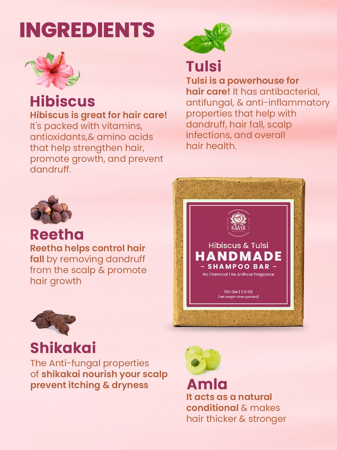 Kaaya Natural Hibiscus & Tulsi Handmade Shampoo Bar - Image 3