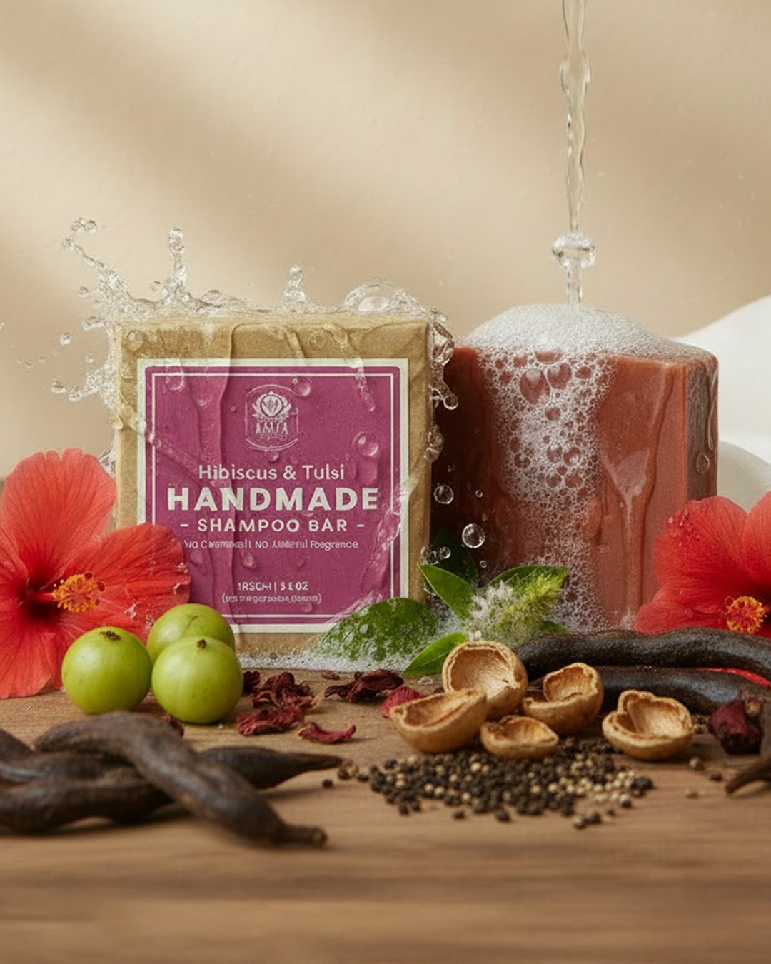 Kaaya Natural Hibiscus & Tulsi Handmade Shampoo Bar - Image 6