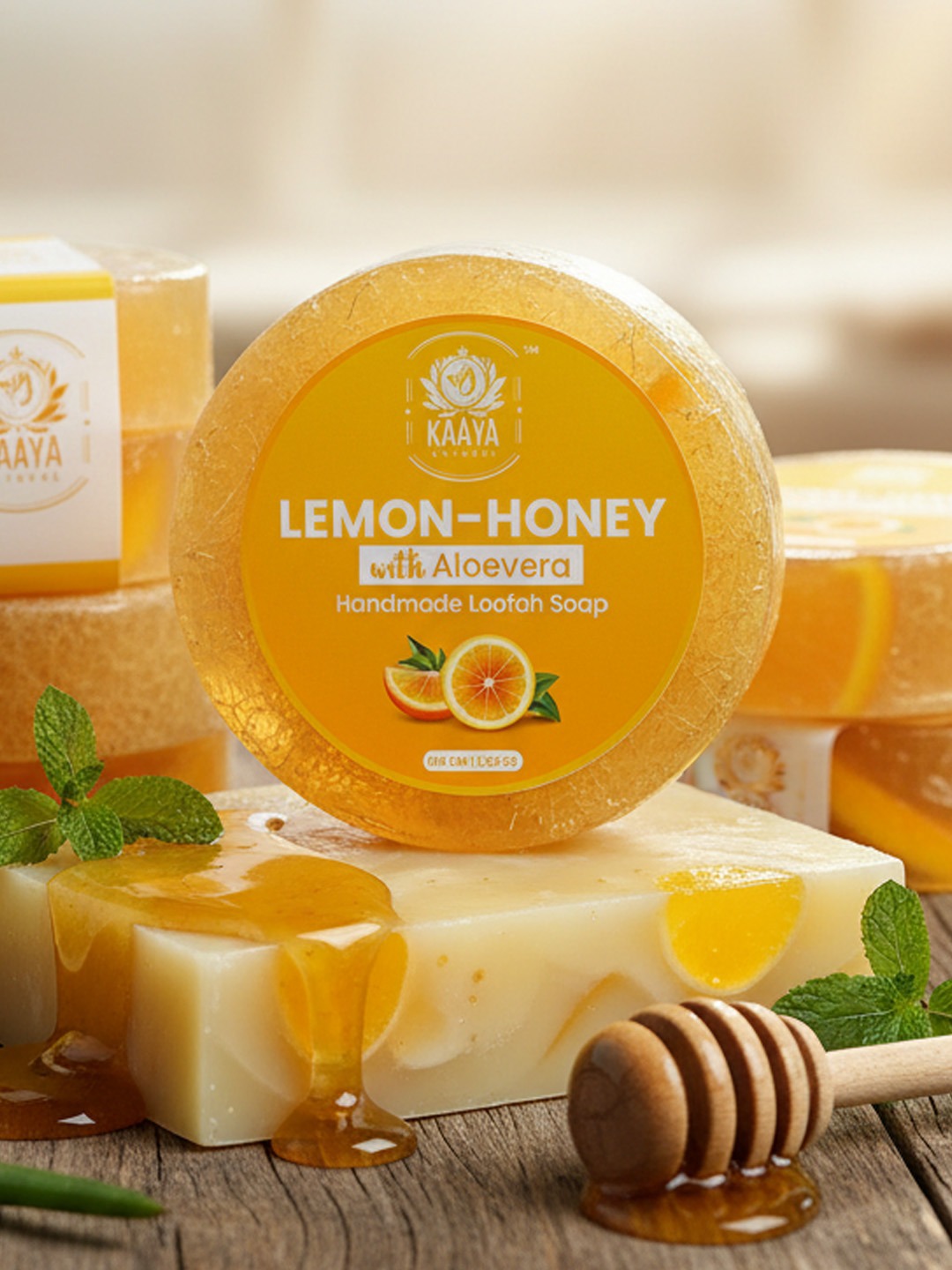 Kaaya Natural Lemon & Honey Handmade Loofah Soap - 100 GM - Image 5