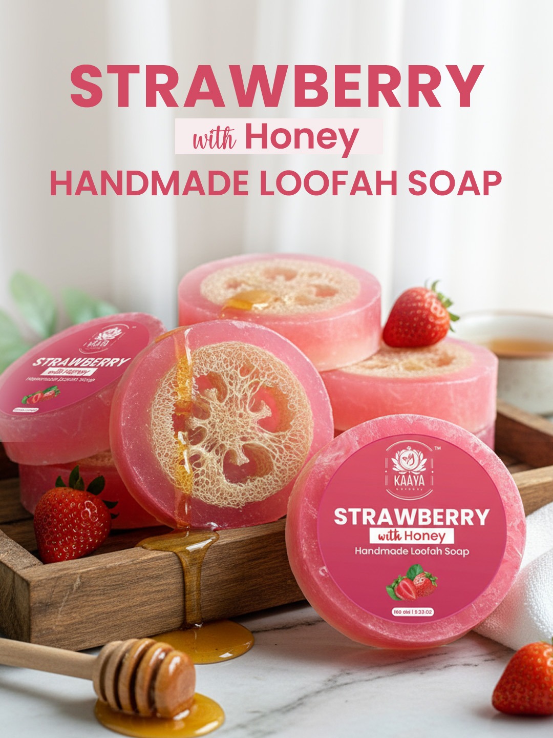 Kaaya Natural Strawberry & Honey Handmade Loofah Soap - 100 GM - Image 2