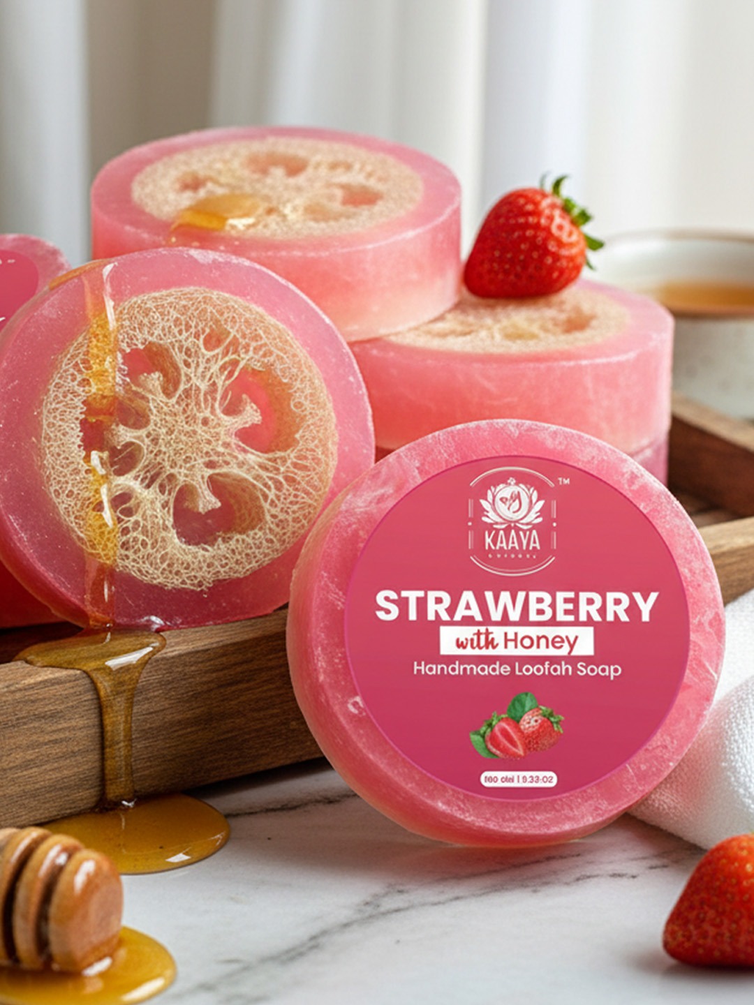Kaaya Natural Strawberry & Honey Handmade Loofah Soap - 100 GM - Image 5