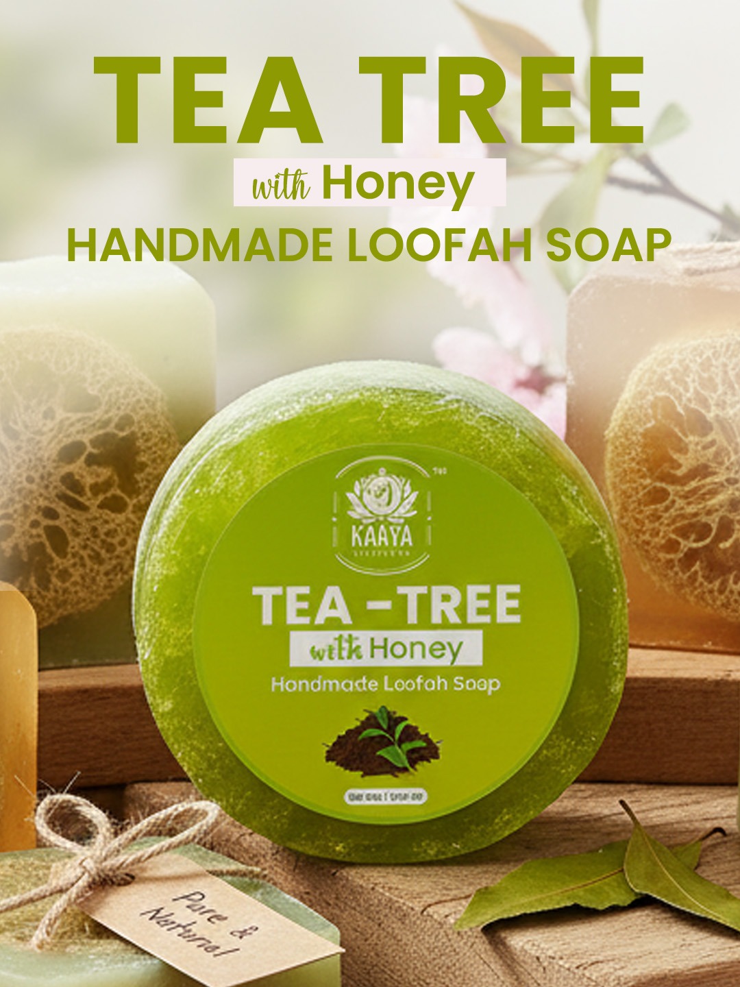 Kaaya Natural Tea Tree & Honey Handmade Loofah Soap - 100 GM - Image 2