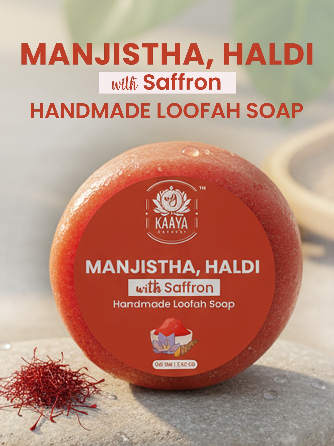 Kaaya Natural Manjistha, Haldi & Saffron Handmade Loofah Soap - 100 GM - Image 2