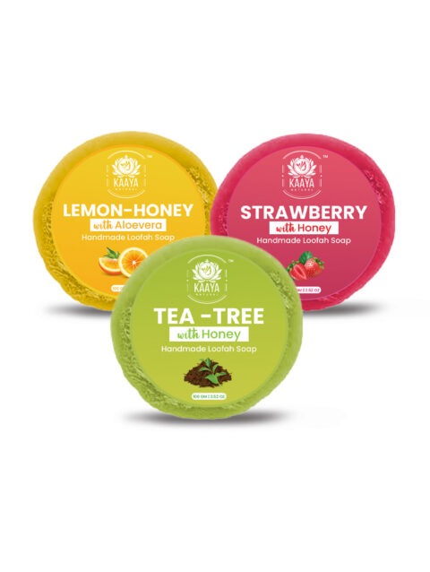 Kaaya Natural Strawberry, Tea Tree, Lemon With Honey Handmade Loofah Soap - 100 Gm  | Pack of 3